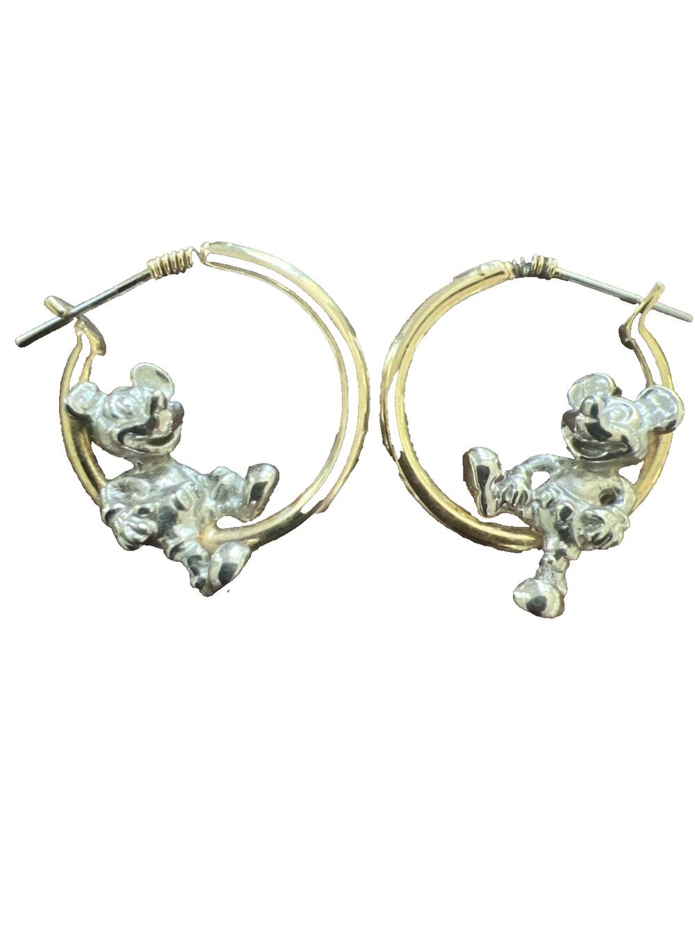 Disney VTG 90's Wire Hoop Earrings 3D Mickey Mouse Gold Silver Tone 7/8" MARKED